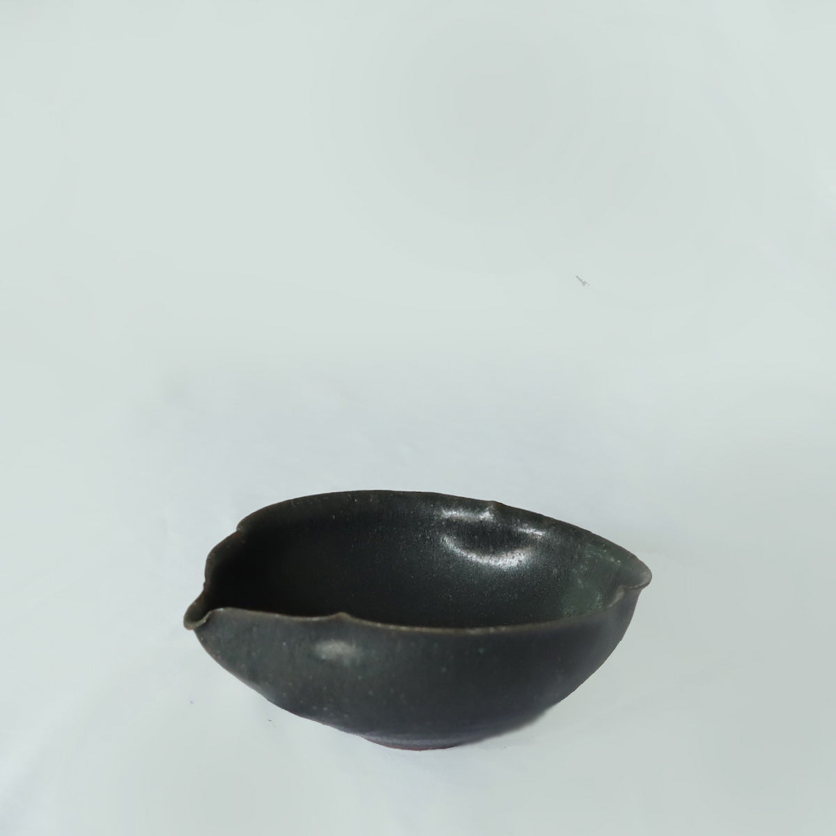 黒木泰等　黒滴釉輪花平片口